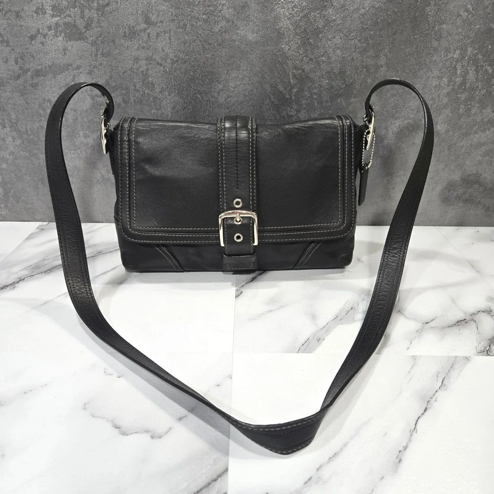 Coach Soho Buckle Flap Shoulder Bag Black Leather Women Small Handbag F11196